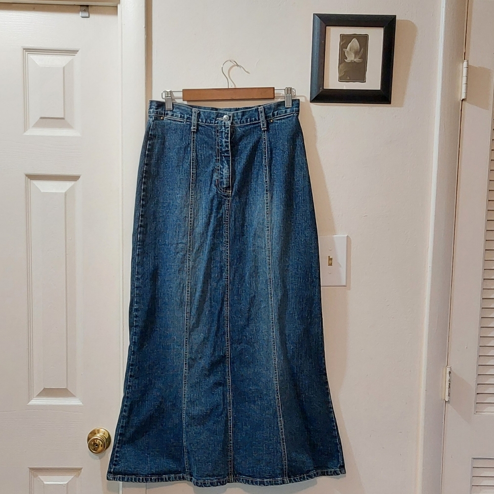 Y2K Dark Blue Denim A-Line Maxi Skirt Size 8